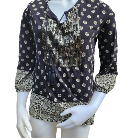 Chicos sequin‎ boho print top S - Picture 1 of 9